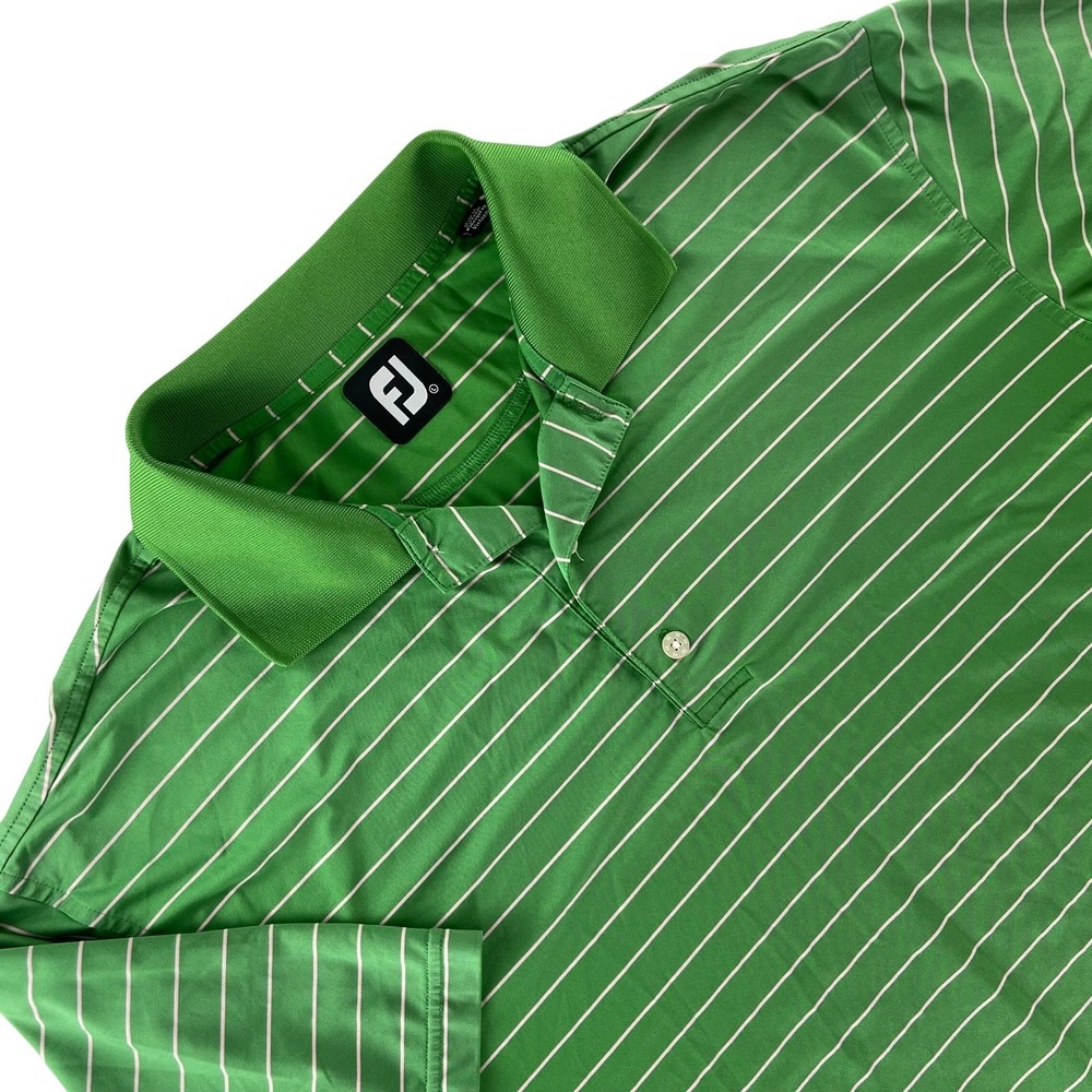 FootJoy Polo Shirt Mens Large Green pink Striped Performance Golf Short Sleeve